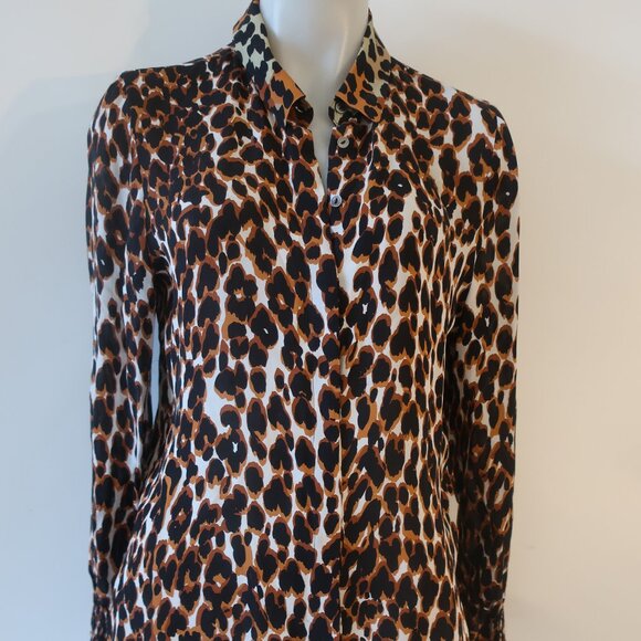 Womens Kobi Halperin Black Brown Silk Blend Animal Print Blouse Top M - Picture 5 of 11